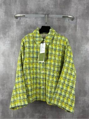Authentic Gucci Yellow and Blue GG Plaid Bouclé Jacket